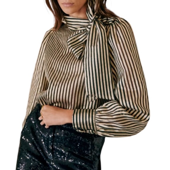 Sézane‎ Elyes Blouse Metallic Stripe Jacquard Size 40 - Picture 1 of 10